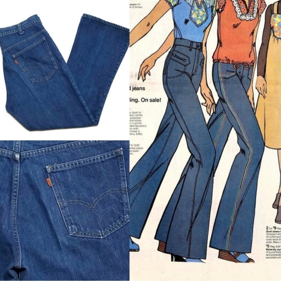 LEVI'S ORANGE TAB Bell Bottoms Dark Wash Blue Jeans Vintage Big Bell - Picture 15 of 15